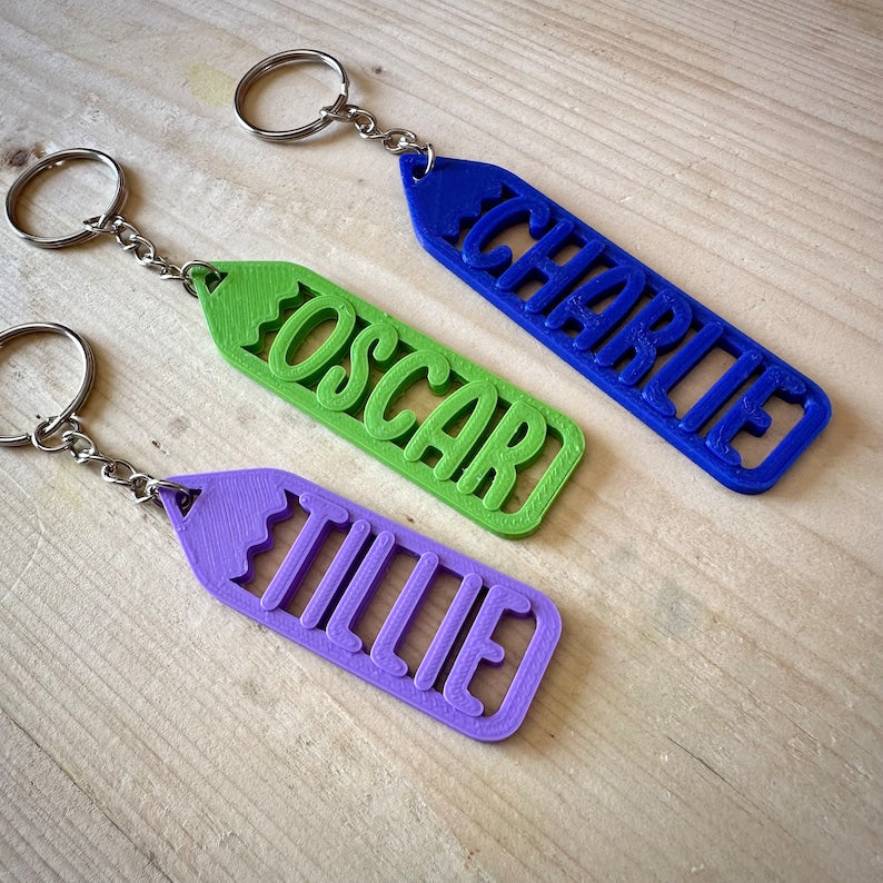 Crayon Pencil Pen Keychain/Keyring - 3D Printed - Personalised - Personalized - Party Bag Fillers - Name Tags - Book Bag- Teachers Gift