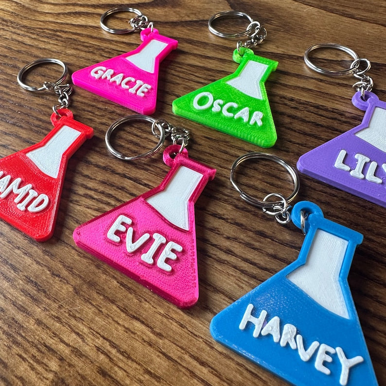 Science Keychain/Keyring - 3D Printed - Personalised - Personalized - Teacher - Flask - Test Tube - - Party Bag - Book Bag - Under 5 pounds