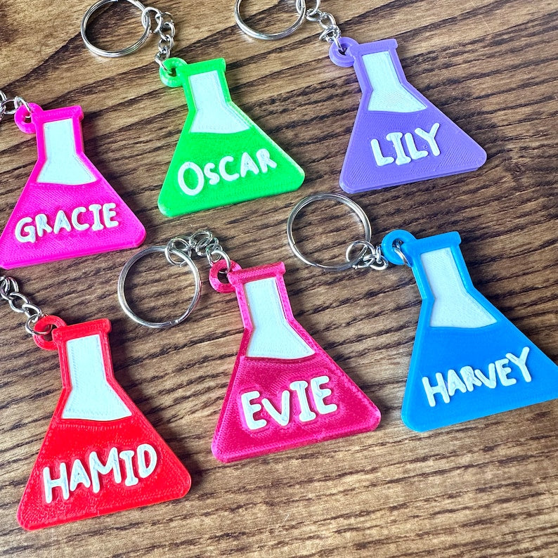 Science Keychain/Keyring - 3D Printed - Personalised - Personalized - Teacher - Flask - Test Tube - - Party Bag - Book Bag - Under 5 pounds