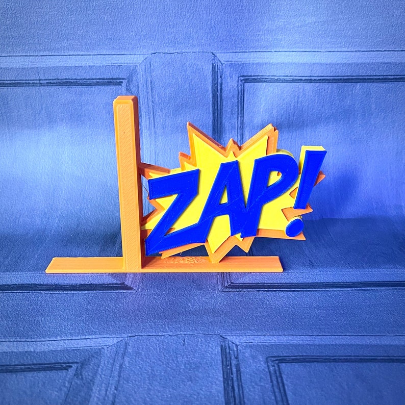 Zap! Comic Style Bookends - 3D Printed - Book Storage - Childrens Bedroom - Cartoon- KaPow- Cosplay - Office - Library - Fun Gift - Reading