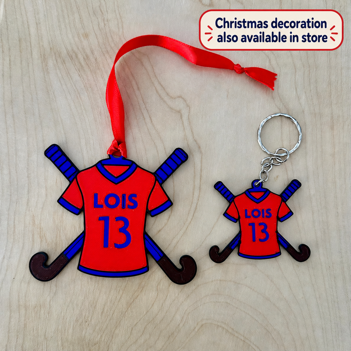 Field hockey keyring with matching Christmas decoration