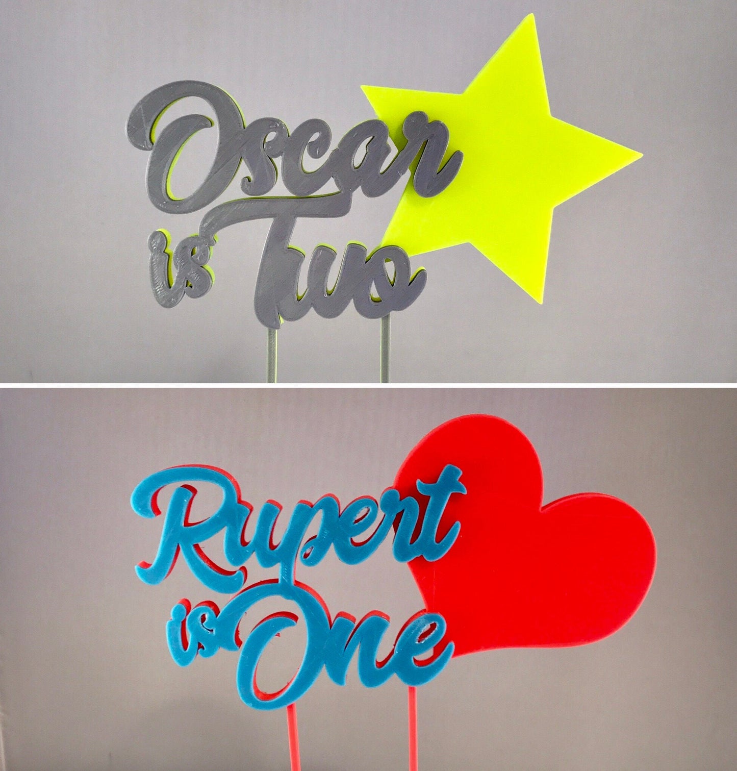 Cake Topper Personalised 3D Printed  - Cake Decorations - Birthday - Party Supplies - Star - Heart - Girls - Boys