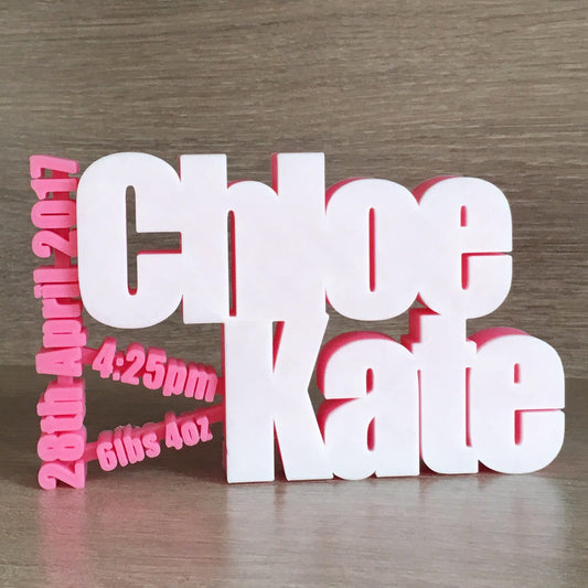 New Baby Personalised Stat Freestanding Plaques 3D Printed - Christening - Childrens Bedroom - Nursery - New Baby Gift