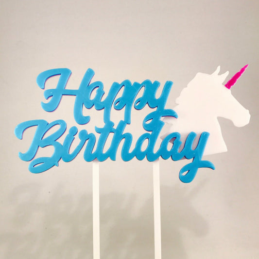 Unicorn Happy Birthday 3D Printed Cake Topper - Fully Personalised - Cake Decorations - Party Supplies