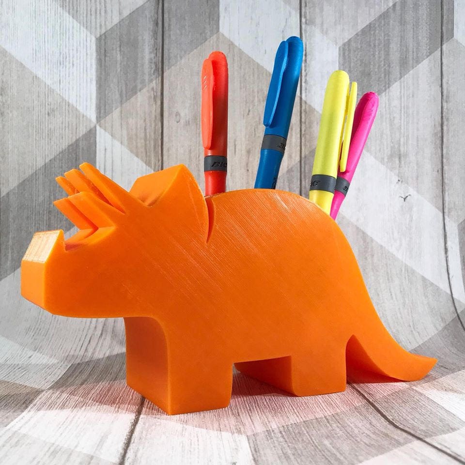 Triceratops Dinosaur Pen/Pencil/Crayon Pot - 3D Printed - Children - Kids - Art - Desk - Stationary - Personalised