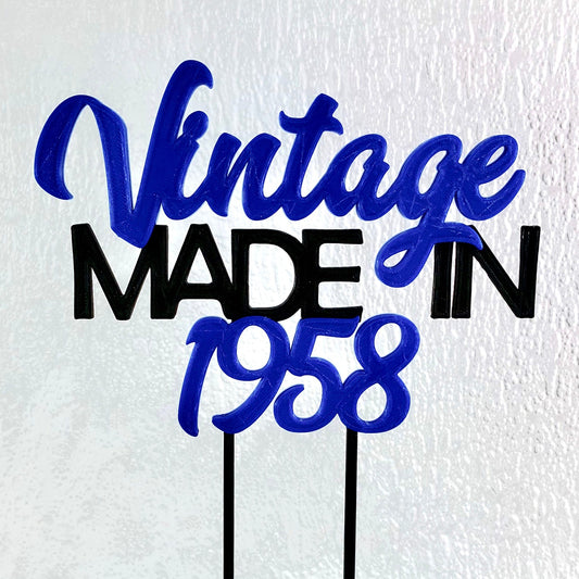 Vintage Made In 1958 - Birthday Cake Topper - 60th/18th/21st/30th/40th/50th/70th - Fully Personalised - Cake Decorations - Party Supplies