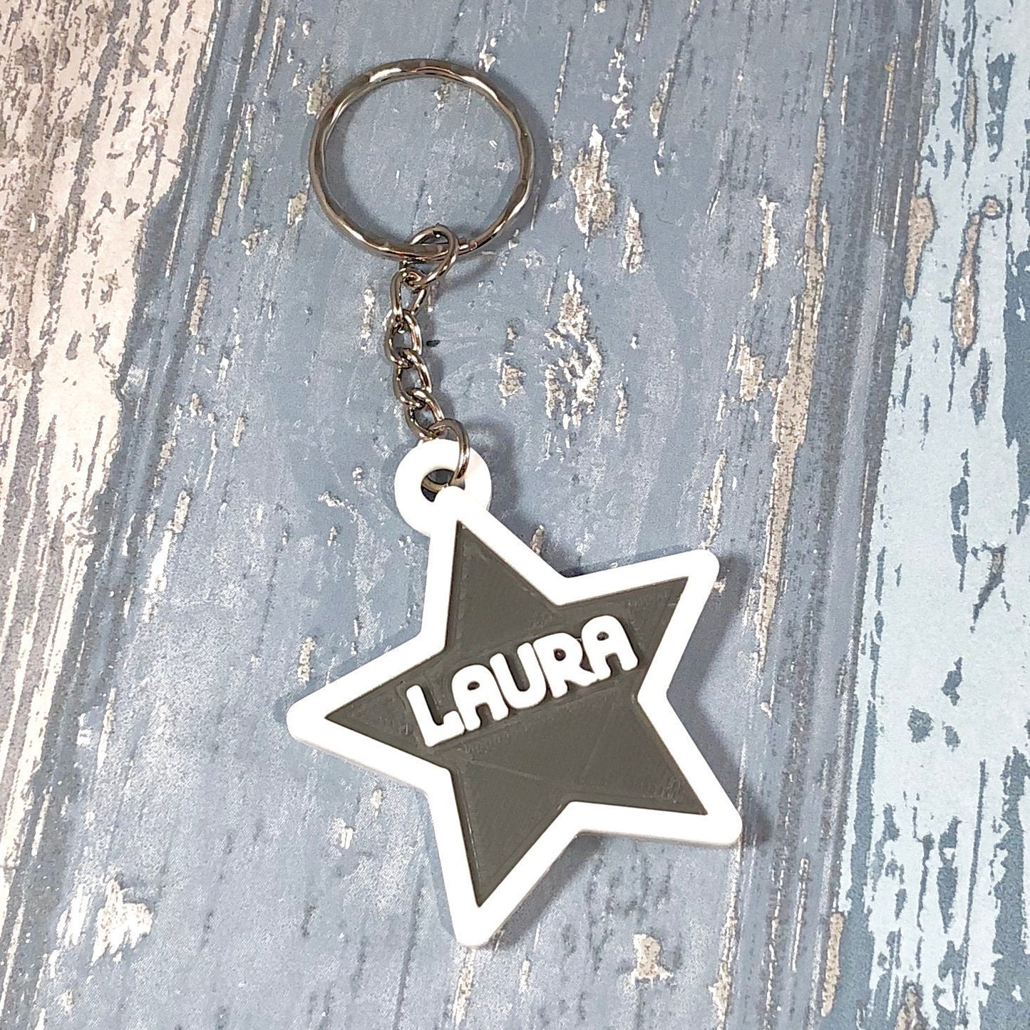 Star Shaped Keyring - Keychain - Personalised 3D Printed - Party Bag Fillers - School Bag - Birthday - Small Gifts - Wedding Favours