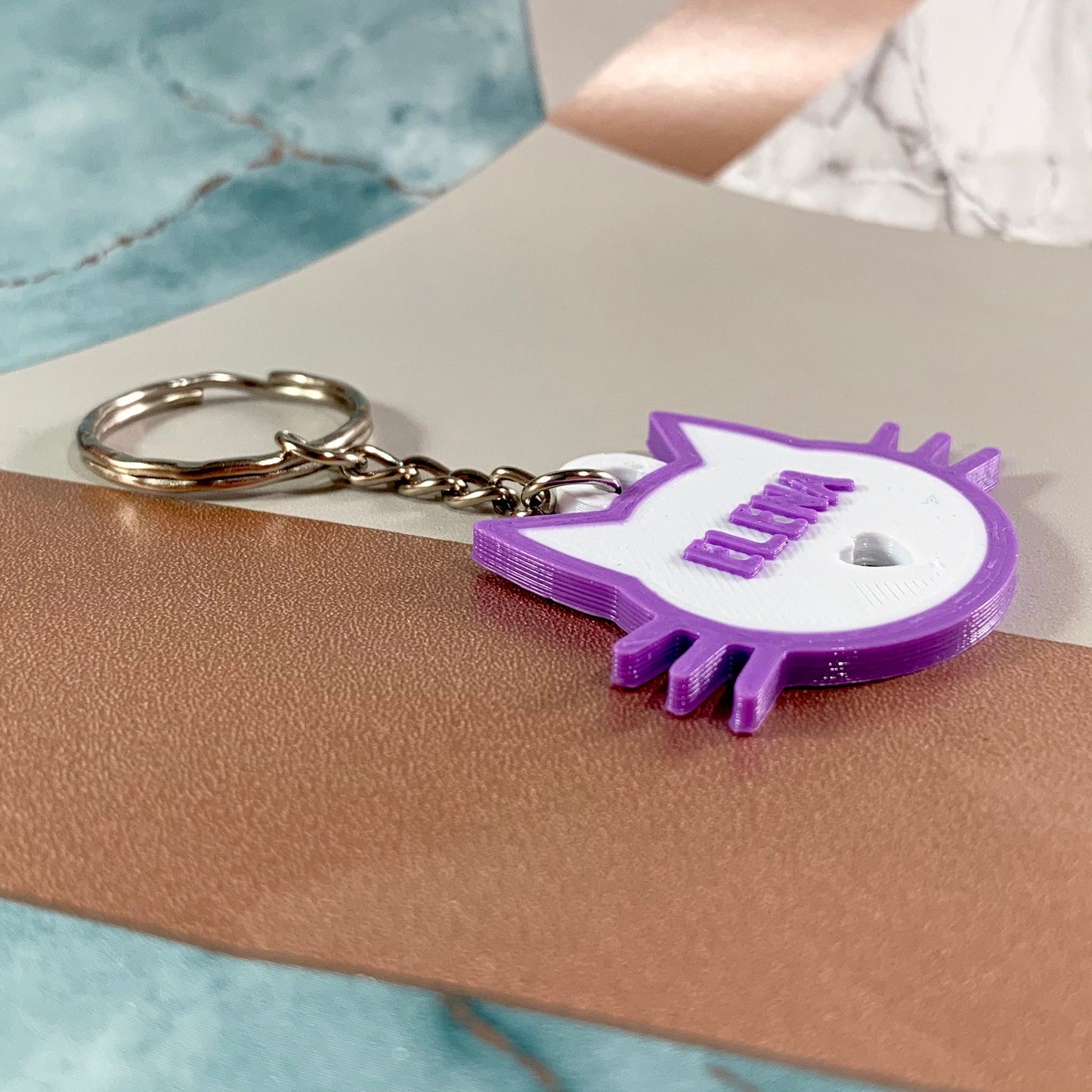 Cat Kitten Head Keyring - Keychain - Personalised 3D Printed - Party Bag Fillers - School Bag - Birthday - Small Gifts - Kawaii - Cute