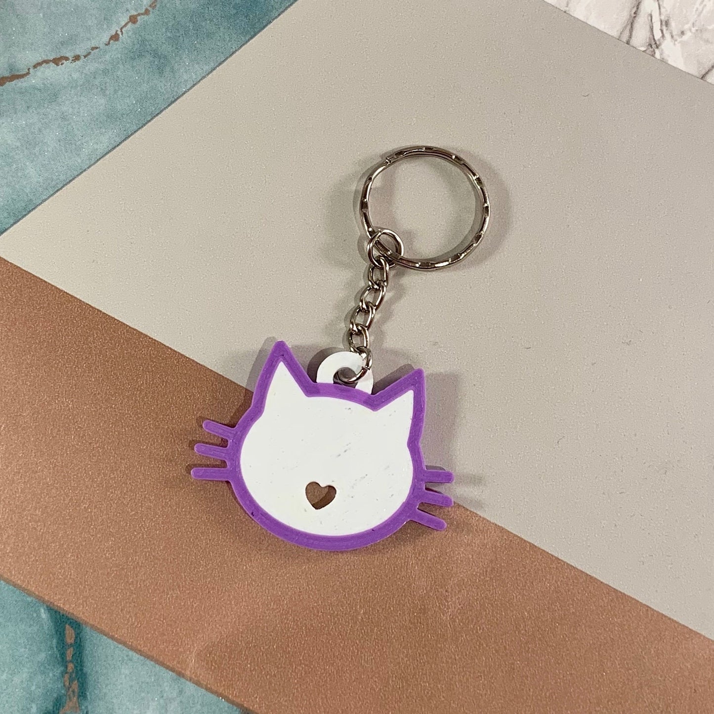 Cat Kitten Head Keyring - Keychain - Personalised 3D Printed - Party Bag Fillers - School Bag - Birthday - Small Gifts - Kawaii - Cute