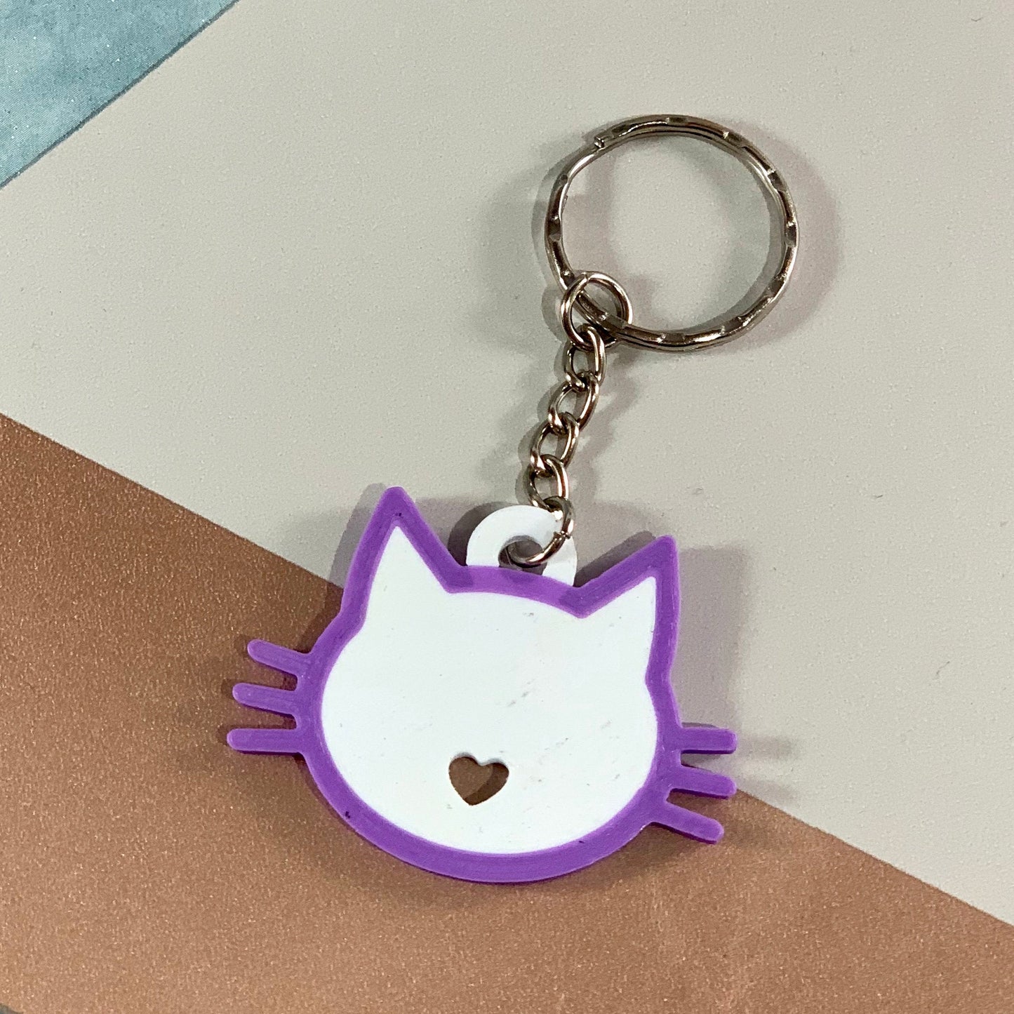 Cat Kitten Head Keyring - Keychain - Personalised 3D Printed - Party Bag Fillers - School Bag - Birthday - Small Gifts - Kawaii - Cute