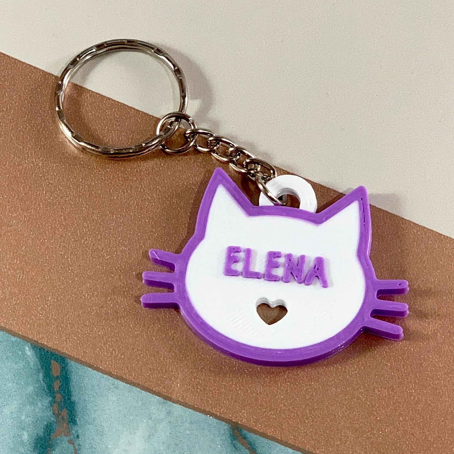 Cat Kitten Head Keyring - Keychain - Personalised 3D Printed - Party Bag Fillers - School Bag - Birthday - Small Gifts - Kawaii - Cute