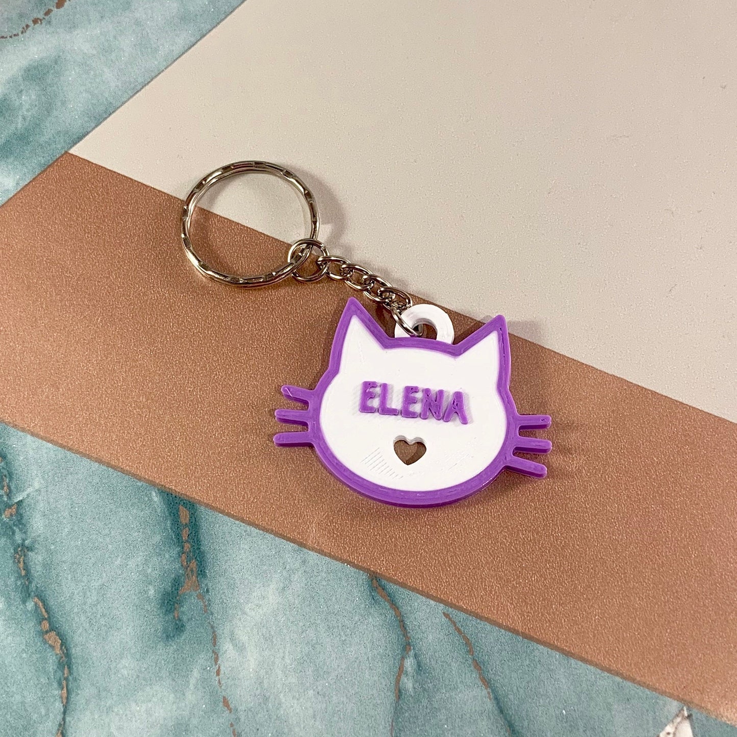 Cat Kitten Head Keyring - Keychain - Personalised 3D Printed - Party Bag Fillers - School Bag - Birthday - Small Gifts - Kawaii - Cute