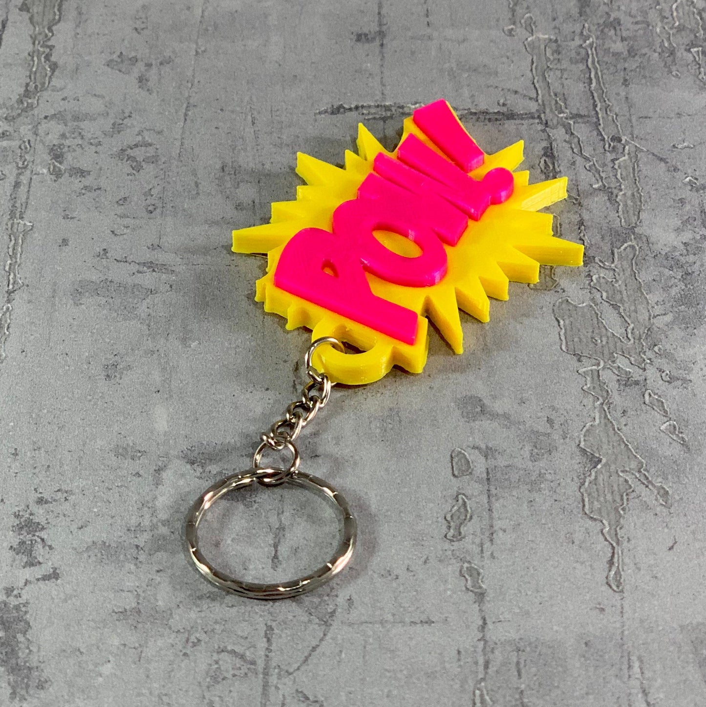 Pow! Comic Style Keychain/Keyring - 3D Printed - Personalised - Super Hero - Animation - Kapow - Party Bag Fillers - Name Tags - School Bag