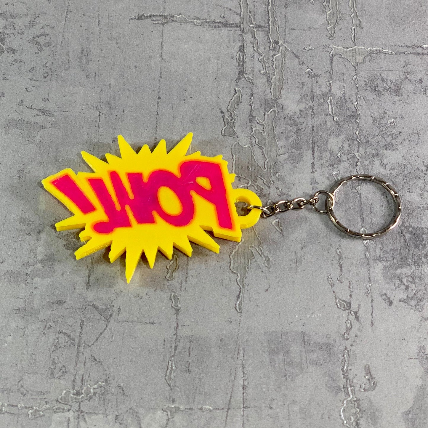 Pow! Comic Style Keychain/Keyring - 3D Printed - Personalised - Super Hero - Animation - Kapow - Party Bag Fillers - Name Tags - School Bag