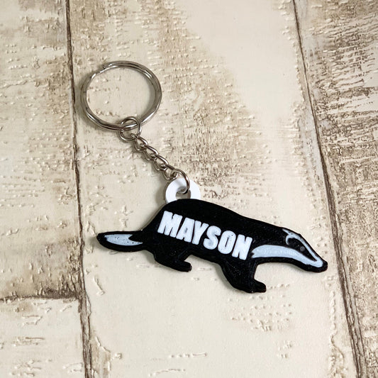 Badger Keyring - Keychain - Personalised 3D Printed - Party Bag Favours - Gifts under 5 pounds - Fun Gift - Stocking Filler - Wildlife