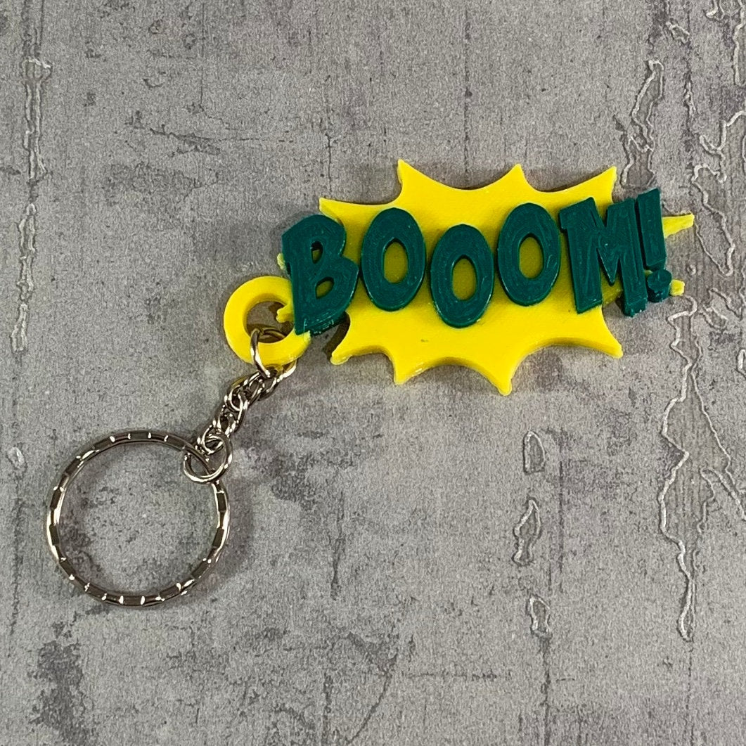 Boom Comic Style Keychain/Keyring - 3D Printed - Personalised - Super Hero - Animation - Party Bag Fillers - Name Tags - School Bag