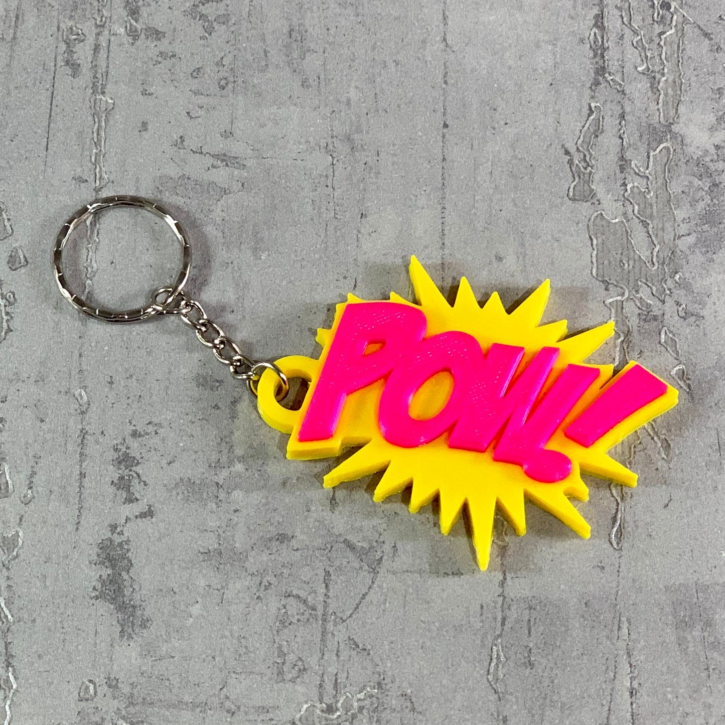 Pow! Comic Style Keychain/Keyring - 3D Printed - Personalised - Super Hero - Animation - Kapow - Party Bag Fillers - Name Tags - School Bag