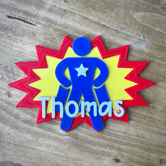 Superhero Door Plaque - 3D printed - Personalised - Bedroom Sign - Children - Kids Room - Comic Fan - Superheroes - Cosplay - Geek