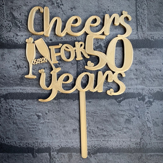 Cheers for 50 years - Cake Topper - Personalised - Wedding Anniversary - Cake Topper - Milestone - Party Supplies - 50th Birthday