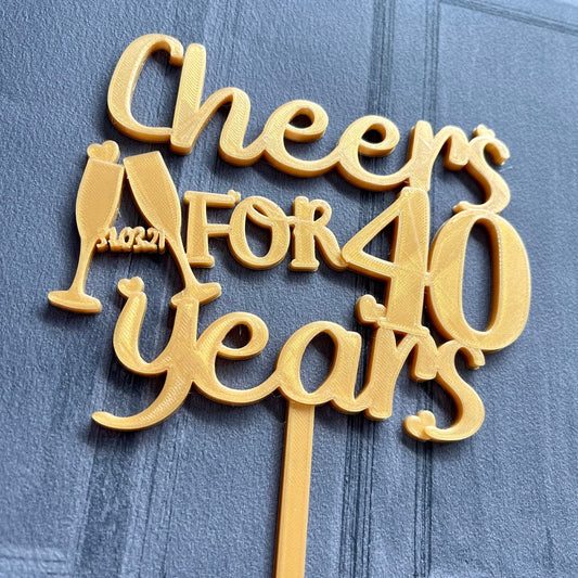 Cheers for 40 years - Cake Topper - Personalised - Wedding Anniversary - Cake Topper - Milestone - Party Supplies - 40th Birthday