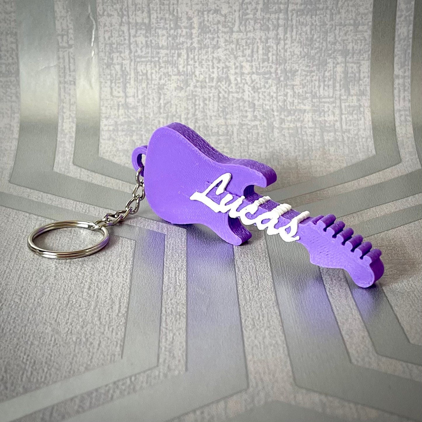 Guitar Keychain/Keyring - S Style - 3D Printed - Personalised - Personalized - Party Bag Fillers - Name Tags - Book Bag - Under 5 Pounds
