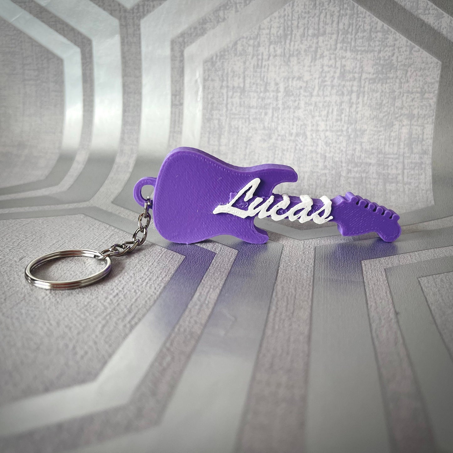 Guitar Keychain/Keyring - S Style - 3D Printed - Personalised - Personalized - Party Bag Fillers - Name Tags - Book Bag - Under 5 Pounds