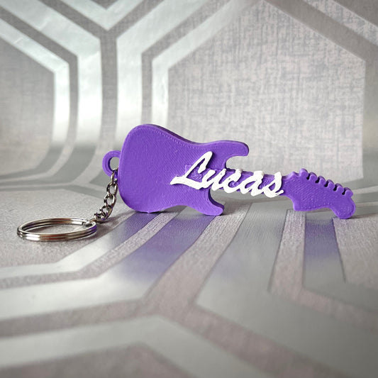 Guitar Keychain/Keyring - S Style - 3D Printed - Personalised - Personalized - Party Bag Fillers - Name Tags - Book Bag - Under 5 Pounds