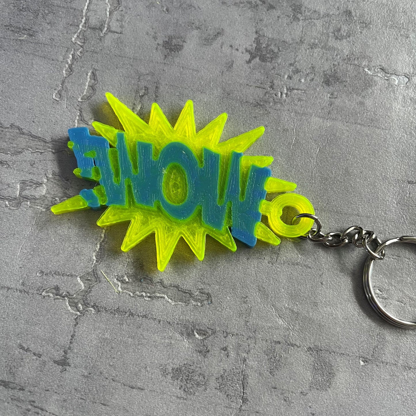 Wow! Comic Style Keychain/Keyring - 3D Printed - Personalised - Super Hero - Animation - Party Bag Fillers - Name Tags - School Bag