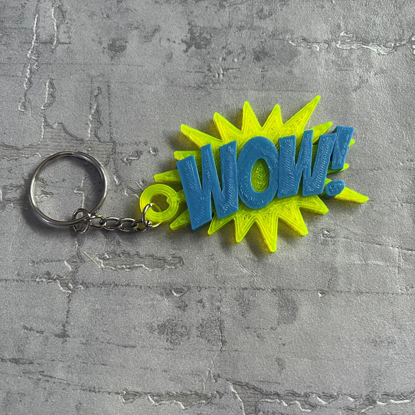 Wow! Comic Style Keychain/Keyring - 3D Printed - Personalised - Super Hero - Animation - Party Bag Fillers - Name Tags - School Bag