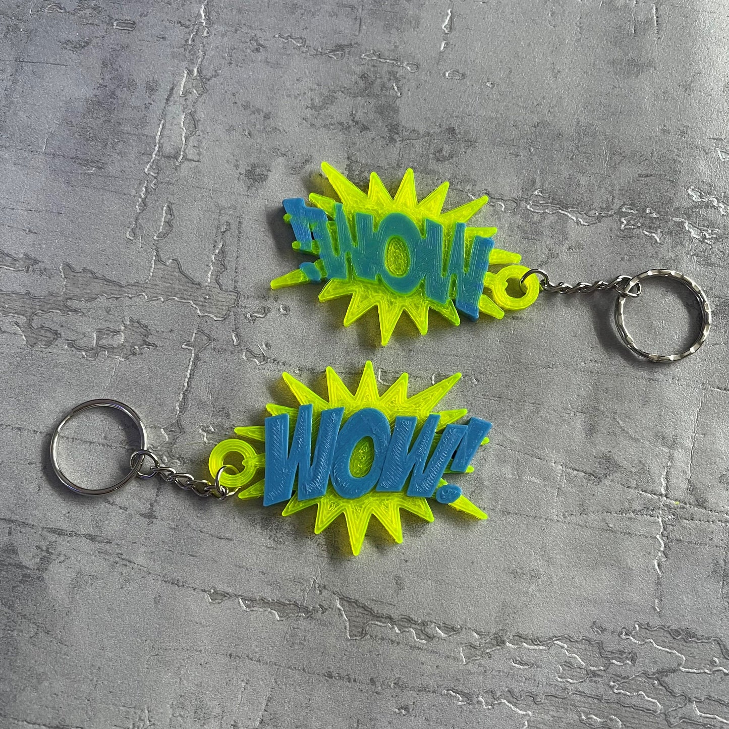 Wow! Comic Style Keychain/Keyring - 3D Printed - Personalised - Super Hero - Animation - Party Bag Fillers - Name Tags - School Bag