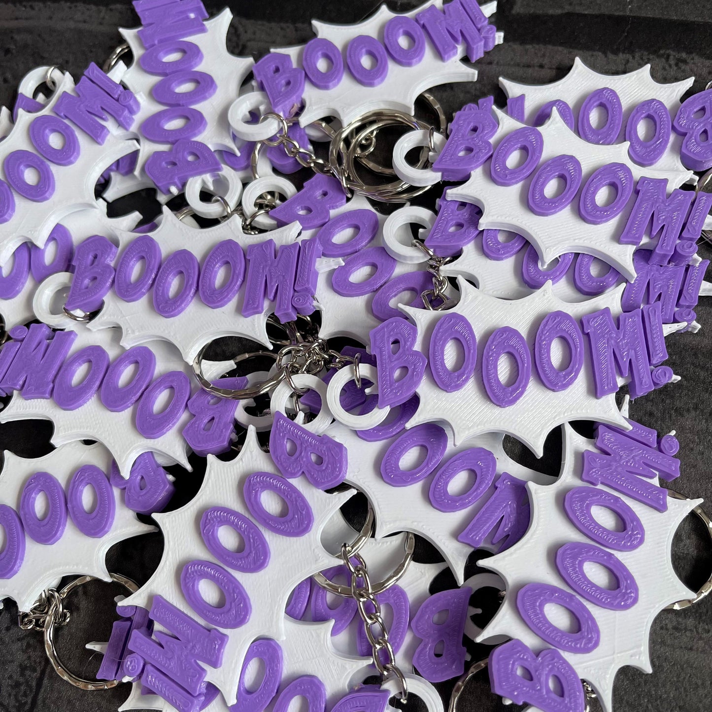 Boom Comic Style Keychain/Keyring - 3D Printed - Personalised - Super Hero - Animation - Party Bag Fillers - Name Tags - School Bag