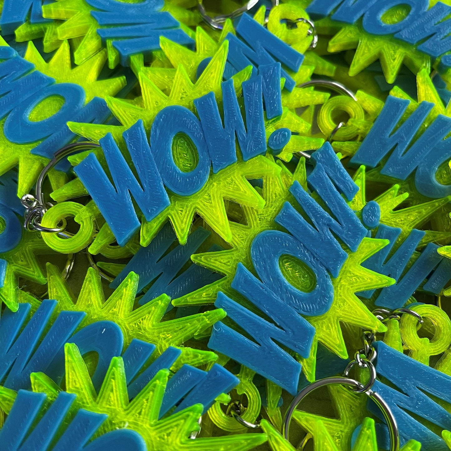 Wow! Comic Style Keychain/Keyring - 3D Printed - Personalised - Super Hero - Animation - Party Bag Fillers - Name Tags - School Bag