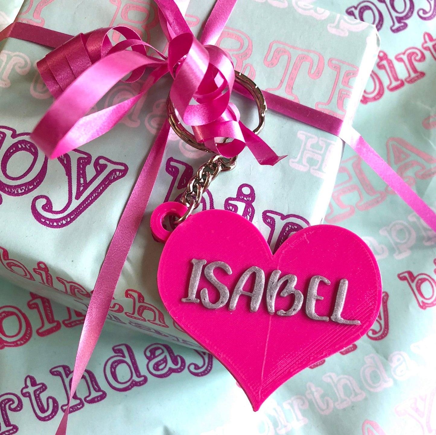 Heart Keyring - Keychain - Personalised 3D Printed - Party Bag Favours - Gifts under 5 pounds - Fun Gift - Stocking Filler