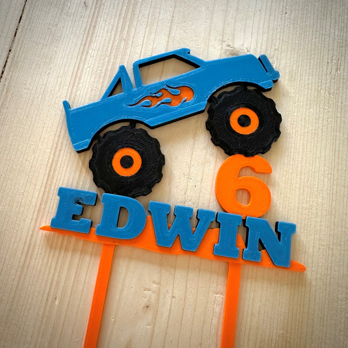 Monster Truck Cake Topper - Personalised - Vehicles - Birthday Cake Topper - Party Supplies - Baking - Big Wheeler