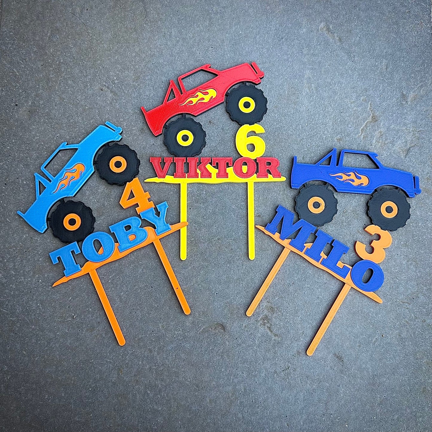 Monster Truck Cake Topper - Personalised - Vehicles - Birthday Cake Topper - Party Supplies - Baking - Big Wheeler